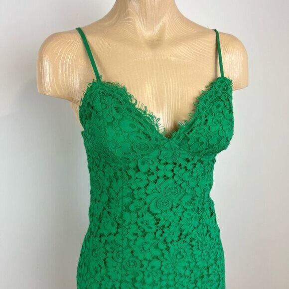 Bardot US 4 XS Emerald Green Lace Sleeveless Midi Dress Slit Bodycon Party - Picture 2 of 15